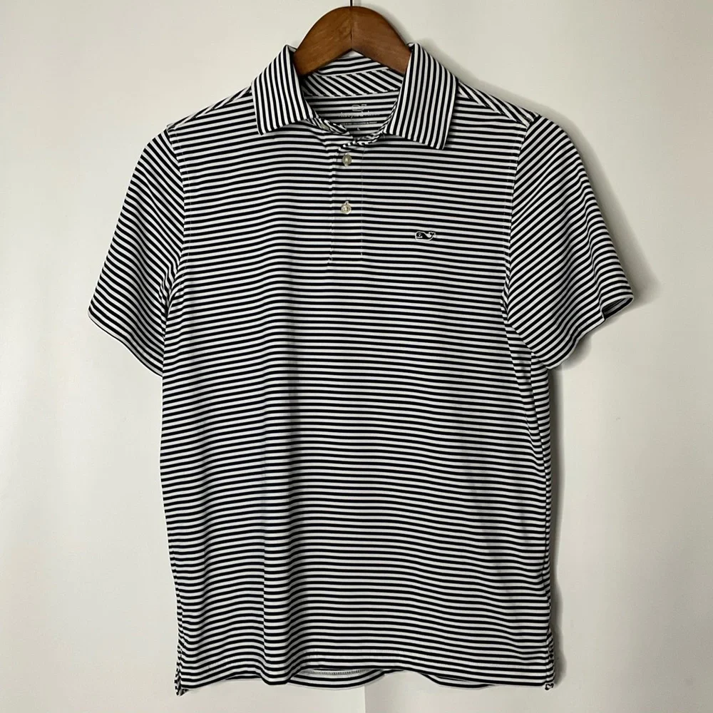 Vineyard Vines Boys Sankaty Blue White Striped Short Sleeve Polo Button Shirt L - Picture 12 of 12